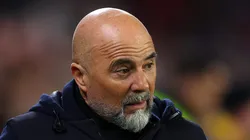 SEVILLE, SPAIN - FEBRUARY 16: Jorge Sampaoli, Head Coach of Sevilla FC, looks on prior to the UEFA Europa League knockout round play-off leg one match between Sevilla FC and PSV Eindhoven at Estadio Ramon Sanchez Pizjuan on February 16, 2023 in Seville, Spain. (Photo by Fran Santiago/Getty Images)