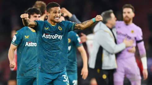 SOUTHAMPTON, ENGLAND - FEBRUARY 11: Joao Gomes of Wolverhampton Wanderers celebrates following the Premier League match between Southampton FC and Wolverhampton Wanderers at Friends Provident St. Mary's Stadium on February 11, 2023 in Southampton, England. (Photo by Dan Mullan/Getty Images)