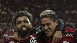 Gabriel Barbosa (L) of Flamengo celebrates with Pedro after scoring the fourth goal of his team during a Copa Libertadores round of sixteen second leg match between Flamengo and Deportes Tolima at Maracana Stadium on July 06, 2022 in Rio de Janeiro, Brazil. (Photo by Buda Mendes/Getty Images)