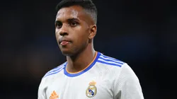 MADRID, SPAIN - MAY 04: Rodrygo Goes of Real Madrid looks on during the UEFA Champions League Semi Final Leg Two match between Real Madrid and Manchester City at Estadio Santiago Bernabeu on May 04, 2022 in Madrid, Spain. (Photo by Michael Regan/Getty Images)
