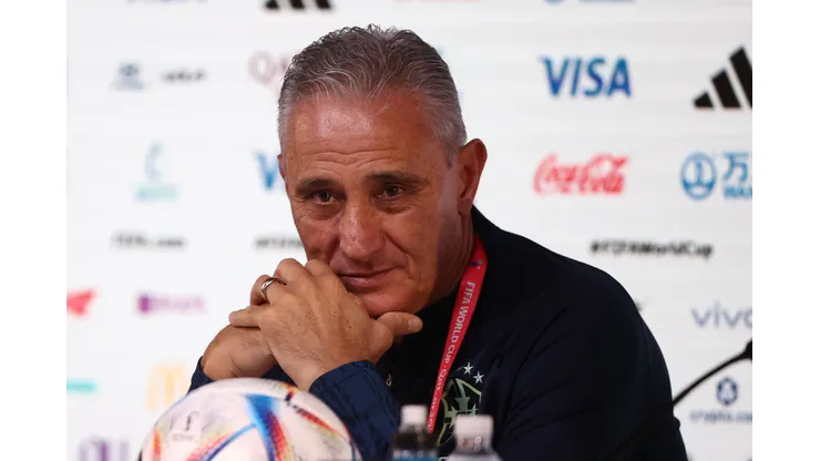DOHA, QATAR - DECEMBER 08: Brazilian coach Tite is seen during a press conference on match day -1 at main media centre on December 08, 2022 in Doha, Qatar. (Photo by Robert Cianflone/Getty Images)