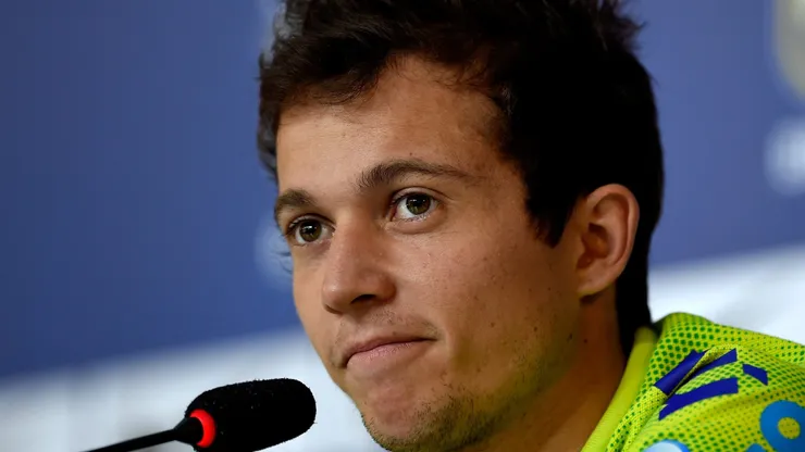 TERESOPOLIS, BRAZIL - JULY 06: Bernard speaks during a press conference of the Brazilian national football team at the squad's Granja Comary training complex, on July 06, 2014 in Teresopolis, 90 km from downtown Rio de Janeiro, Brazil. (Photo by Buda Mendes/Getty Images)