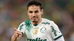 Foto: Gil Gomes/AGIF - Raphael Veiga jogador do Palmeiras comemora seu gol durante partida contra o Cuiaba no estadio Arena Pantanal pelo campeonato Brasileiro A 2023.
