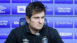 RS - PORTO ALEGRE - 29/06/2023 - GREMIO, COLETIVA DO PRESIDENTE ALBERTO GUERRA - Alberto Guerra presidente do Gremio juntamente de Antonio Brum, o novo Vice-Presidente de Futebol do Gremio durante em coletiva de imprensa realizada no CT Luiz Carvalho. Foto: Maxi Franzoi/AGIF