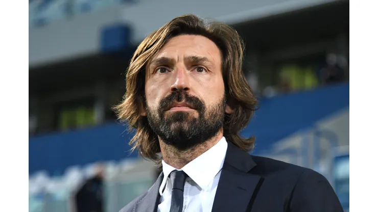 REGGIO NELL'EMILIA, ITALY - MAY 12: Andrea Pirlo, Head Coach of Juventus looks on prior to the Serie A match between US Sassuolo and Juventus at Mapei Stadium - Città del Tricolore on May 12, 2021 in Reggio nell'Emilia, Italy. Sporting stadiums around Italy remain under strict restrictions due to the Coronavirus Pandemic as Government social distancing laws prohibit fans inside venues resulting in games being played behind closed doors. (Photo by Alessandro Sabattini/Getty Images)