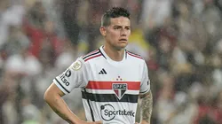 Foto: Thiago Ribeiro/AGIF - James Rodriguez jogador do Sao Paulo durante partida contra o Flamengo no estadio Maracana pelo campeonato Brasileiro A 2023.