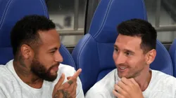 SAITAMA, JAPAN - JULY 23: Neymar Jr and Lionel Messi of Paris Saint-Germain talk on the bench prior to the preseason friendly between Paris Saint-Germain and Urawa Red Diamonds at Saitama Stadium on July 23, 2022 in Saitama, Japan. (Photo by Koji Watanabe/Getty Images)