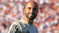 Lucas Moura jogador do Sao Paulo durante aquecimento antes da partida contra o Atletico-MG no estadio Morumbi pelo campeonato Brasileiro A 2023. Foto: Marcello Zambrana/AGIF