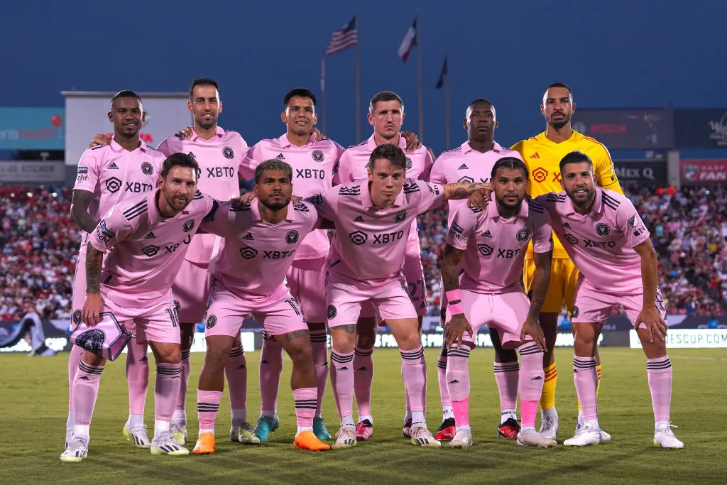 FRISCO, TEXAS – AUGUST 06: Inter Miami CF starting squad poses prior to the Leagues Cup 2023 Round of 16 match between Inter Miami CF and FC Dallas at Toyota Stadium on August 06, 2023 in Frisco, Texas. (Photo by Alex Bierens de Haan/Getty Images)