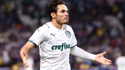 ABU DHABI, UNITED ARAB EMIRATES - FEBRUARY 12: Raphael Veiga of Palmeiras celebrates after scoring their team's first goal during the FIFA Club World Cup UAE 2021 Final match between Chelsea and Palmeiras at Mohammed Bin Zayed Stadium on February 12, 2022 in Abu Dhabi, United Arab Emirates. (Photo by Francois Nel/Getty Images)