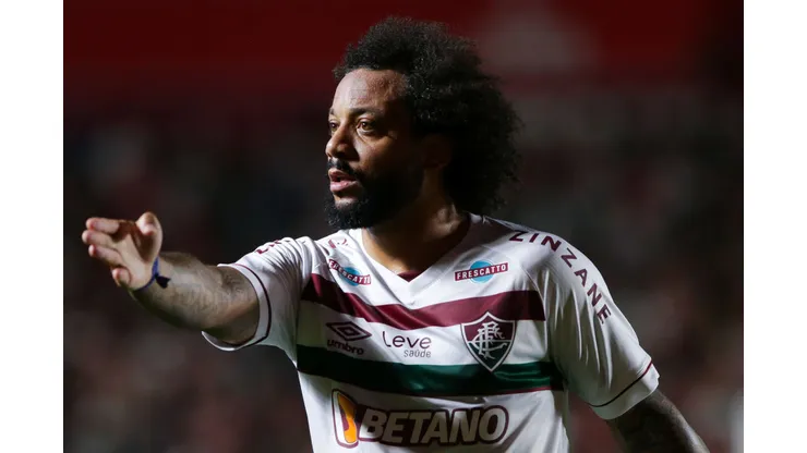 BUENOS AIRES, ARGENTINA - AUGUST 01: Marcelo of Fluminense gestures during the Copa CONMEBOL Libertadores round of 16 match between Argentinos Juniors and Fluminense at Diego Maradona Stadium on August 01, 2023 in Buenos Aires, Argentina. (Photo by Daniel Jayo/Getty Images)