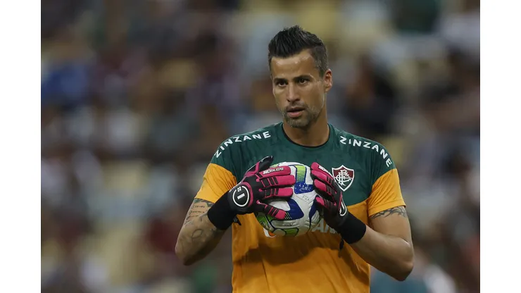 RIO DE JANEIRO, BRAZIL - MAY 13: Fabio goalkeeper of Fluminense warms up before a match between Fluminense and Cuiaba as part of Brasileirao 2023 at Maracana Stadium on May 13, 2023 in Rio de Janeiro, Brazil. (Photo by Wagner Meier/Getty Images)