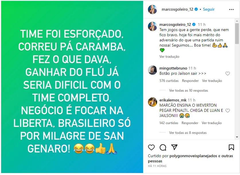 Reprodução/Instagram. Marcos em sua publicação nas redes sociais