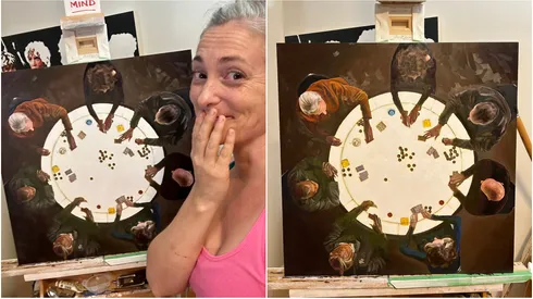 O quadro que reproduz uma cena de poker (Foto: Reprodução Twitter oficial Jehnny Johnson @jennyrjohnson)