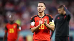DOHA, QATAR - DECEMBER 01: Eden Hazard of Belgium applauds the fans after their sides' elimination from the tournament during the FIFA World Cup Qatar 2022 Group F match between Croatia and Belgium at Ahmad Bin Ali Stadium on December 01, 2022 in Doha, Qatar. (Photo by Michael Steele/Getty Images)