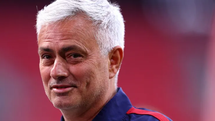 BUDAPEST, HUNGARY - MAY 30: Jose Mourinho, Head Coach of AS Roma, inspects the pitch prior to the UEFA Europa League 2022/23 final match between Sevilla FC and AS Roma at Puskas Arena on May 30, 2023 in Budapest, Hungary. (Photo by Clive Rose/Getty Images)