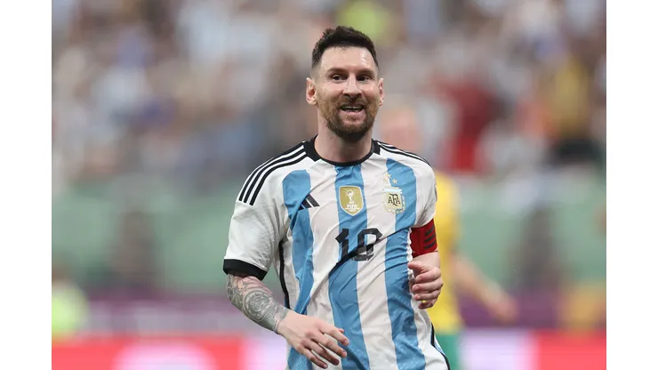 BEIJING, CHINA - JUNE 15: Lionel Messi of Argentina reacts during the international friendly match between Argentina and Australia at Workers Stadium on June 15, 2023 in Beijing, China. (Photo by Lintao Zhang/Getty Images)