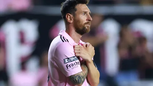 FORT LAUDERDALE, FLORIDA - AUGUST 02: Lionel Messi #10 of Inter Miami CF celebrates after scoring a goal in the second half during the Leagues Cup 2023 Round of 32 match between Orlando City SC and Inter Miami CF at DRV PNK Stadium on August 02, 2023 in Fort Lauderdale, Florida. (Photo by Hector Vivas/Getty Images)