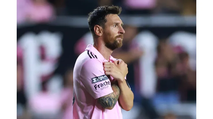 FORT LAUDERDALE, FLORIDA - AUGUST 02: Lionel Messi #10 of Inter Miami CF celebrates after scoring a goal in the second half during the Leagues Cup 2023 Round of 32 match between Orlando City SC and Inter Miami CF at DRV PNK Stadium on August 02, 2023 in Fort Lauderdale, Florida. (Photo by Hector Vivas/Getty Images)
