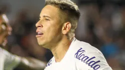 SP - SANTOS - 03/06/2023 - BRASILEIRO A 2023, SANTOS X INTERNACIONAL - Soteldo jogador do Santos comemora gol de Lucas Lima durante partida contra o Internacional no estadio Vila Belmiro pelo campeonato BRASILEIRO A 2023. Foto: Fernanda Luz/AGIF