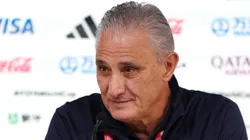 DOHA, QATAR - NOVEMBER 23: Adenor Leonardo Bacchi, Head Coach of Brazil, speaks during the Brazil Press Conference at the Main Media Center on November 23, 2022 in Doha, Qatar. (Photo by Mohamed Farag/Getty Images)
