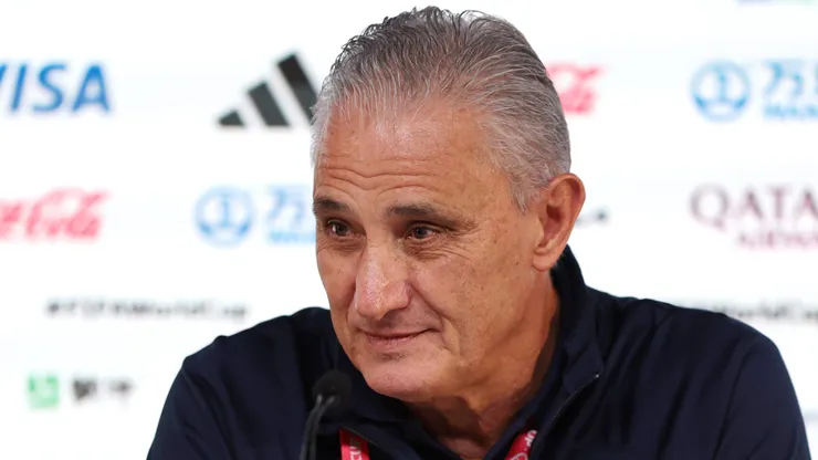 DOHA, QATAR - NOVEMBER 23: Adenor Leonardo Bacchi, Head Coach of Brazil, speaks during the Brazil Press Conference at the Main Media Center on November 23, 2022 in Doha, Qatar. (Photo by Mohamed Farag/Getty Images)