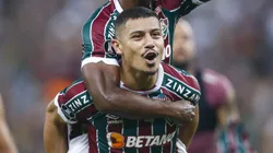 RIO DE JANEIRO, BRAZIL - AUGUST 08: André and Jhon Arias of Fluminense celebrate after winning the Copa CONMEBOL Libertadores round of 16 second leg match between Fluminense and Argentinos Juniors at Maracana Stadium on August 08, 2023 in Rio de Janeiro, Brazil. (Photo by Wagner Meier/Getty Images)