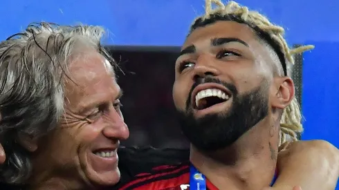Brasileiro A 2019, Flamengo x Ceara -Gabriel Barbosa e Rodinei jogadores e Jorge Jesus tecnico do Flamengo comemoram titulo de campeao apos vitoria contra o Ceara em partida no estadio Maracana pela decisao do campeonato Brasileiro A 2019.