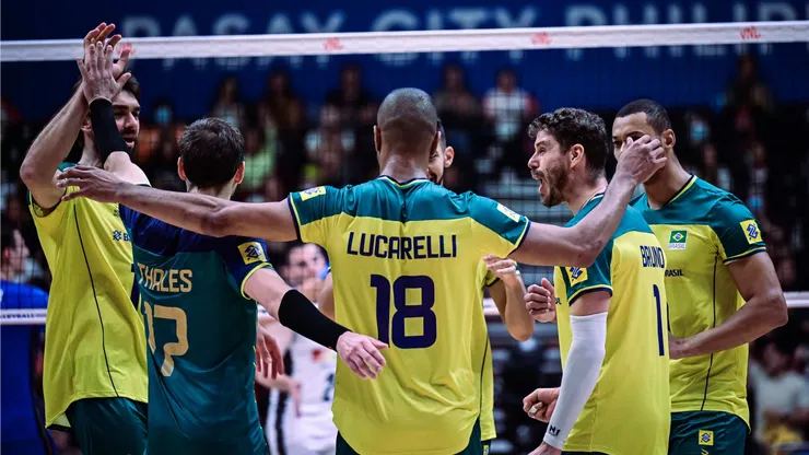 Brasil durante a Liga das Nações deste ano. Foto: FIVB