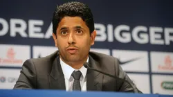 PARIS, FRANCE - JULY 16: Paris Saint-Germain's (PSG) chairman Nasser Al-Khelaifi speaks during a press conference on July 16, 2013 in Paris, France. Cavani's transfer to Paris Saint-Germain football club is reported to have cost in the region of £55m. (Photo by Antoine Antoniol/Getty Images)