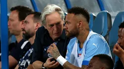 RIYADH, SAUDI ARABIA - SEPTEMBER 15: Neymar Jr of Al Hilal looks on from the substitutes bench during the match between Al-Hilal and Riyadh at Prince Faisal Bin Fahad on September 15, 2023 in Riyadh, Saudi Arabia. (Photo by Yasser Bakhsh/Getty Images)