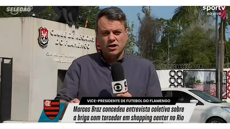 Foto: Reprodução/SporTV - Eric Faria entrou AO VIVO no Seleção SporTV para contestar versão de Braz à imprensa