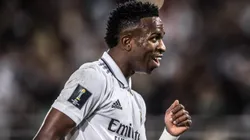 Foto: Pedro Martins/AGIF - Vinicius Junior jogador do Real Madri comemora durante partida contra o Al Hilal no estadio Principe Moulay Abdellah pelo campeonato Mundial De Clubes 2023.