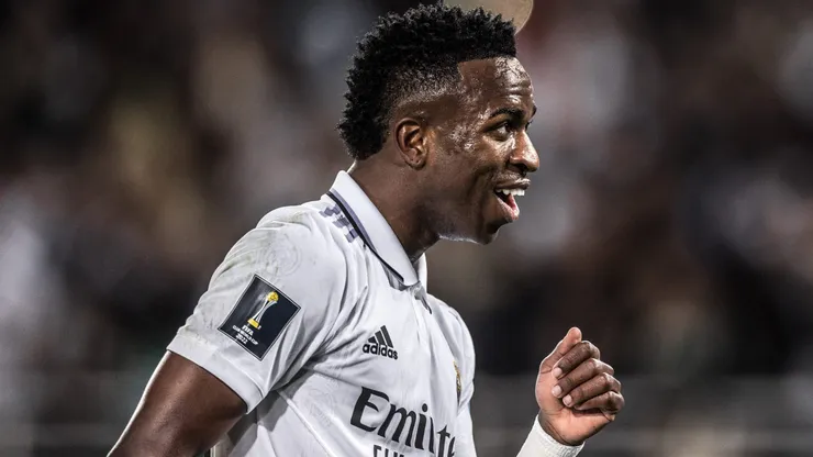 Foto: Pedro Martins/AGIF - Vinicius Junior jogador do Real Madri comemora durante partida contra o Al Hilal no estadio Principe Moulay Abdellah pelo campeonato Mundial De Clubes 2023.