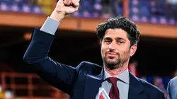 GENOA, ITALY - SEPTEMBER 25: Josh Wander (L) and Juan Arciniegas co-owners of Genoa greet the crowd before the Serie A match between Genoa CFC and Hellas Verona FC at Stadio Luigi Ferraris on September 25, 2021 in Genoa, Italy. (Photo by Getty Images)