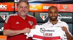 Foto: Rubens Chiri / São Paulo FC / Divulgação - Casares e Lucas Moura: presidente abriu o jogo sobre futuro do atacante