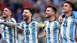 LUSAIL CITY, QATAR - DECEMBER 13: Rodrigo De Paul, Lionel Messi, Nicolas Tagliafico and Paulo Dybala of Argentina celebrate after the team's victory during the FIFA World Cup Qatar 2022 semi final match between Argentina and Croatia at Lusail Stadium on December 13, 2022 in Lusail City, Qatar. (Photo by Clive Brunskill/Getty Images)