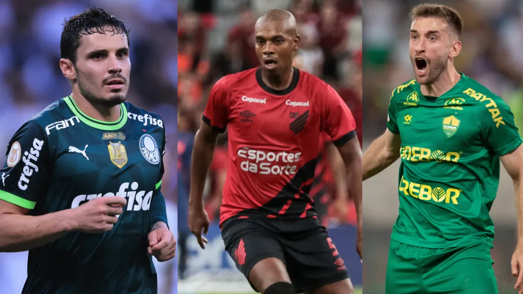 Foto: Ettore Chiereguini/AGIF – Raphael Veiga jogador do Palmeiras / Foto: Robson Mafra/AGIF – Fernandinho jogador do Athletico-PR / Foto: Gil Gomes/AGIF – Alan Empereur jogador do Cuiabá