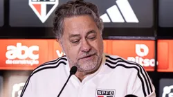 SP - SAO PAULO - 01/08/2023 - SAO PAULO, APRESENTACAO JAMES RODRIGUEZ - O presidente Julio Casares fala aos jornalistas durante apresentacao oficial de James Rodriguez como jogador do Sao Paulo em coletiva de imprensa realizada no CT Barra Funda. Foto: Abner Dourado/AGIF