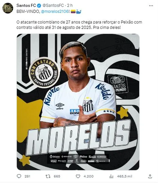 O atacante Morelos foi apresentado na Vila. Será que ele resolverá a seca de gols como visitante?