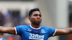 Alfredo Morelos of Rangers celebrates scoring his team's third goal during the Cinch Scottish Premiership match between Rangers FC and St. Mirren FC at on April 15, 2023 in Glasgow, Scotland. (Photo by Ian MacNicol/Getty Images)