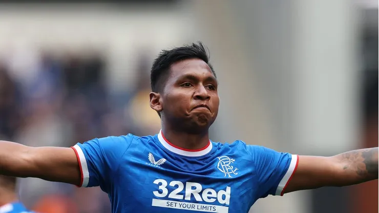 Alfredo Morelos of Rangers celebrates scoring his team's third goal during the Cinch Scottish Premiership match between Rangers FC and St. Mirren FC at on April 15, 2023 in Glasgow, Scotland. (Photo by Ian MacNicol/Getty Images)