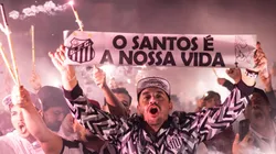 Torcida durante partida entre Santos e Coritiba no estadio Vila Belmiro. Foto: Abner Dourado/AGIF