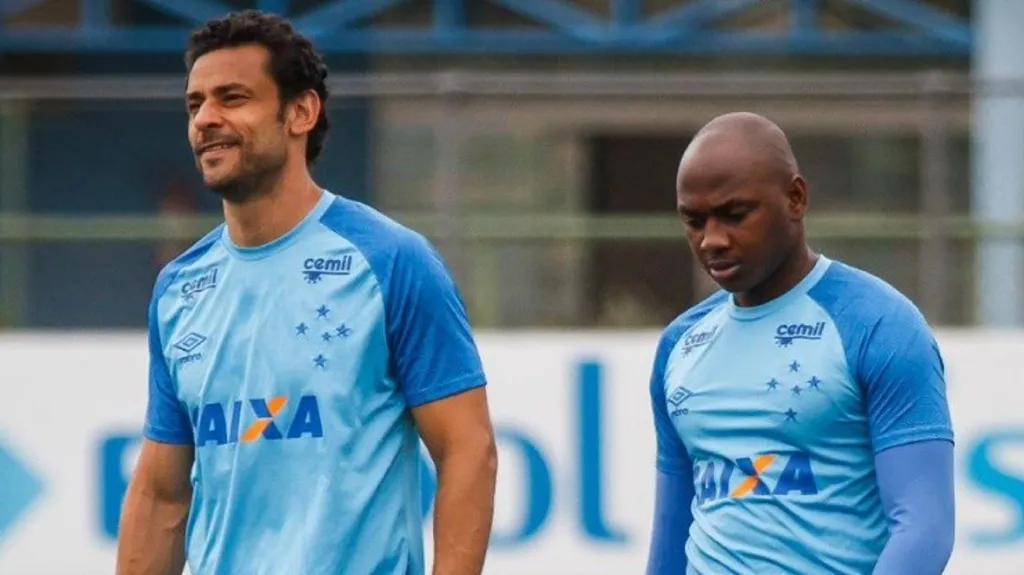 Fred e Sassá em treinamento na Toca, em 2018 – Foto: Vinnicius Silva/Cruzeiro
