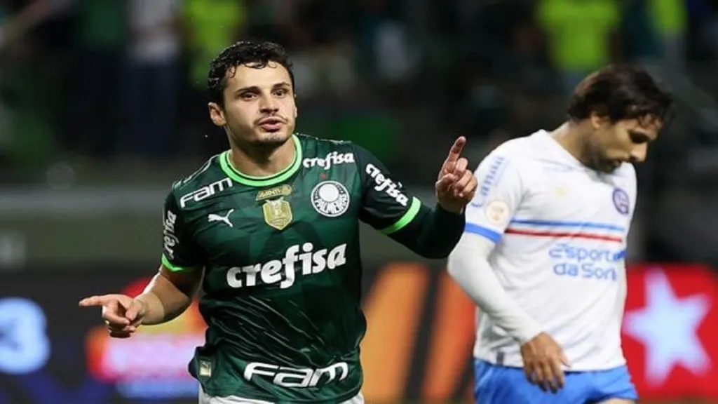 Crédito: Cesar Greco/Palmeiras – Raphael Veiga comemora gol contra o Bahia
