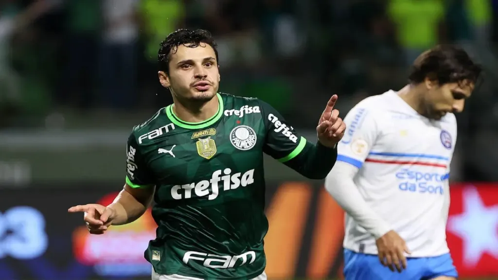Raphael Veiga comemora gol contra o Bahia – Foto: Cesar Greco/Palmeiras