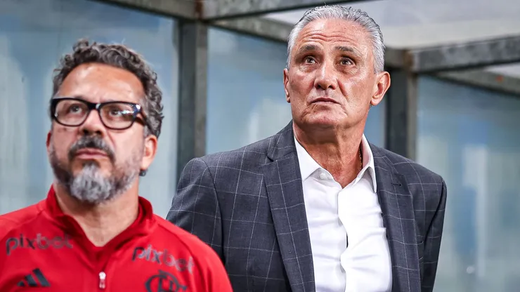 Tite técnico do Flamengo durante partida contra o Gremio no estadio Arena do Gremio pelo campeonato Brasileiro A 2023. Foto: Maxi Franzoi/AGIF