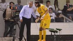 Tite e Cássio do Corinthians durante partida contra o Santos pelo Campeonato Brasileiro A 2015 na Vila Belmiro. Foto: Mauro Horita/AGIF