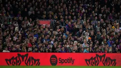BARCELONA, SPAIN - MARCH 19: The logo of Spanish Singer-Songwriter, Rosalia is seen on the LED boards during the LaLiga Santander match between FC Barcelona and Real Madrid CF at Spotify Camp Nou on March 19, 2023 in Barcelona, Spain. (Photo by Alex Caparros/Getty Images)