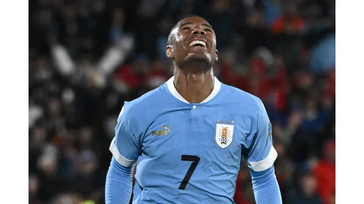 MONTEVIDEO, URUGUAY - OCTOBER 17: Nicolas de la Cruz of Uruguay celebrates after scoring the team's second goal during the FIFA World Cup 2026 Qualifier match between Uruguay and Brazil at Centenario Stadium on October 17, 2023 in Montevideo, Uruguay. (Photo by Guillermo Legaria/Getty Images)